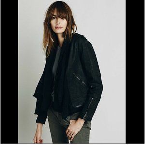 Free People 10 Medium Black Drape Front Coated Jacket Denim